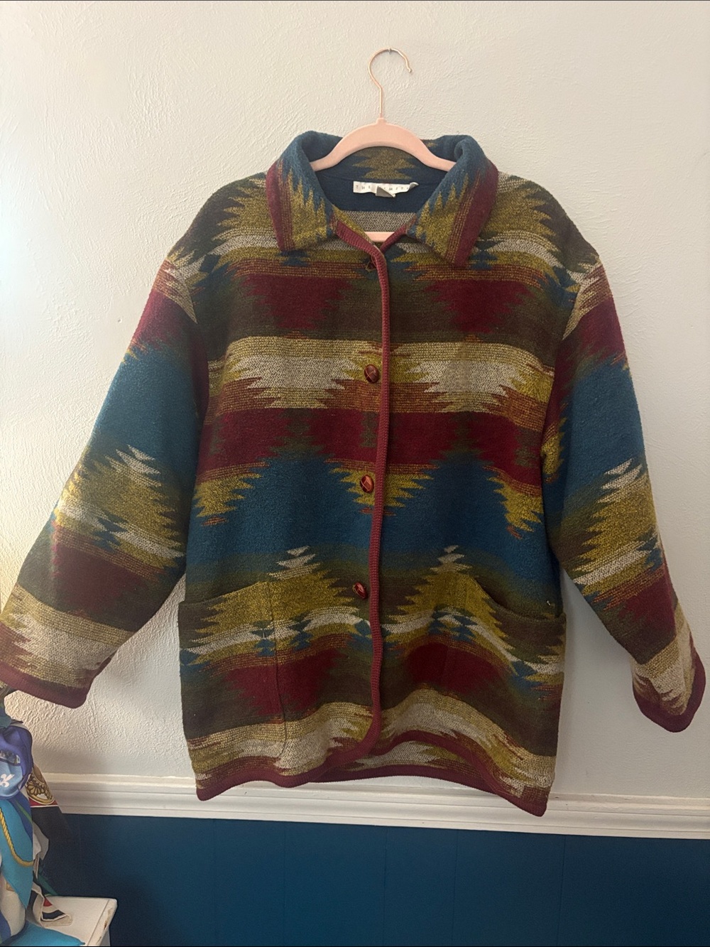 Vintage-Inspired Multicolor Aztec Wool Jacket Sweater